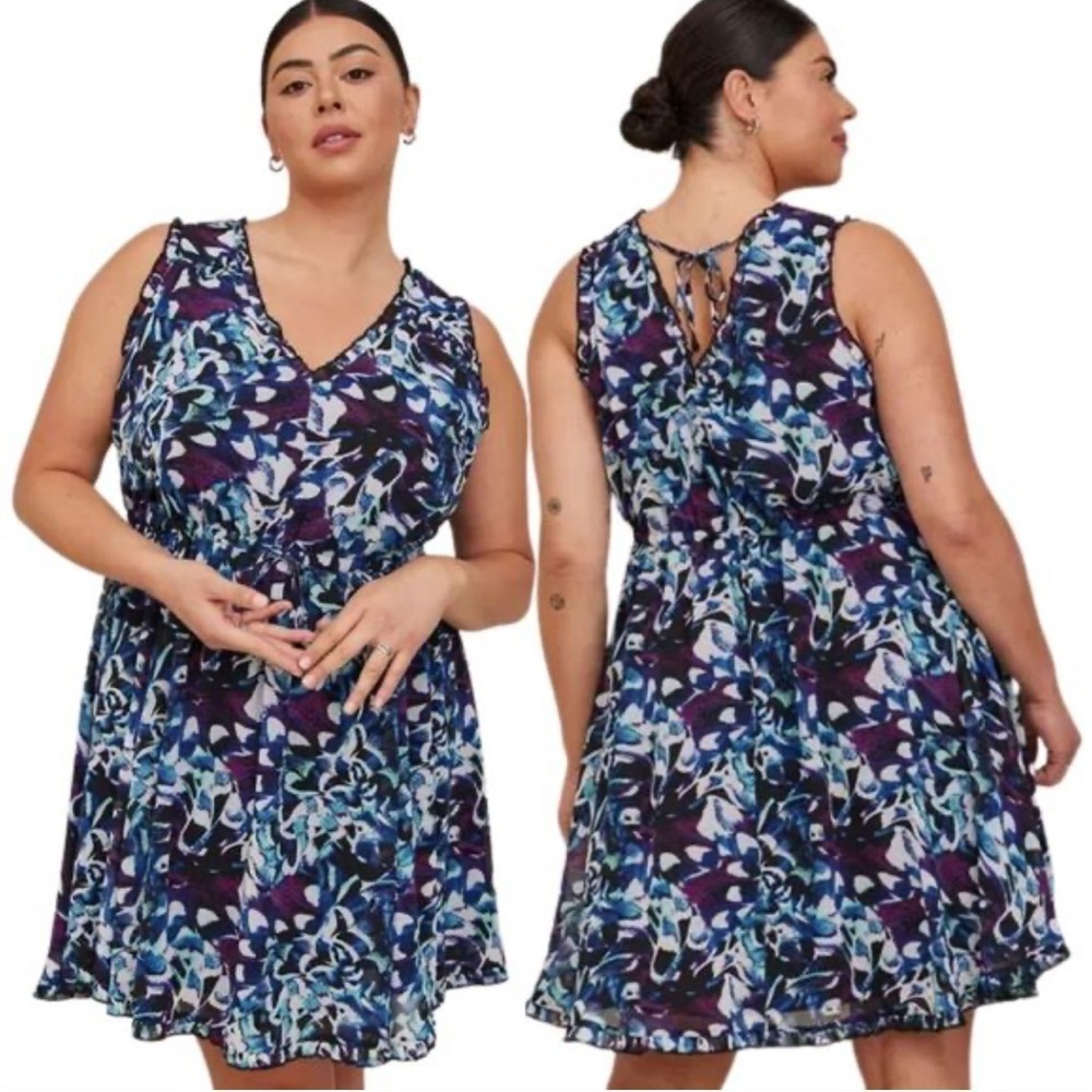 Torrid Mini Chiffon Ruffle Dress Women’s Size 5X Floral Sleeveless V-Neck NWT